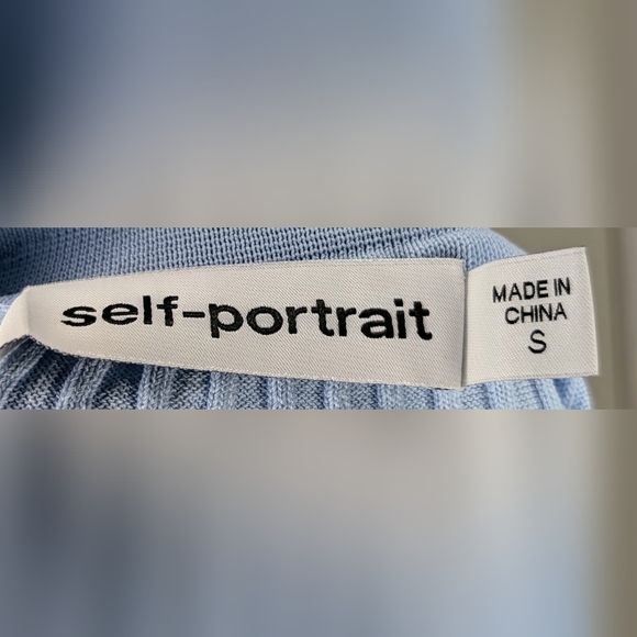 Self Portrait • Short Ribbed Knit Dress in Blue - Picture 3 of 3